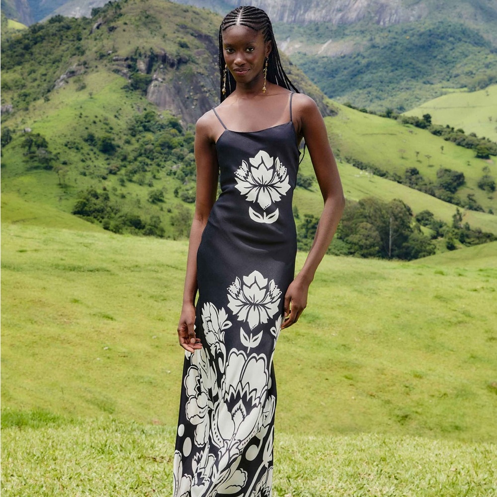 FARM Rio Black and White Floral Maxi Dress